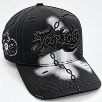 Casquette de style urbain en patchwork appliqué et vieilli, en satin, brodée en 3D, 5 panneaux, forme A, avec logo personnalisé, vente en gros, usine