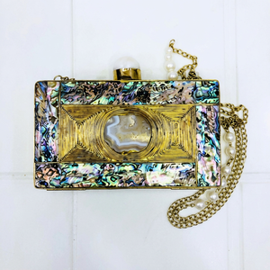 Handmade Brass MOP Bridal Evening Clutch Magnetic Closure Chain Strap Synthetic Lining 1-1.9L Capacity Multi-Function - Product Image 1