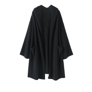 Maxi <span class=keywords><strong>Cardigan</strong></span> a manica lunga in lana <span class=keywords><strong>marrone</strong></span> Cashmere da donna cappotto autunnale Casual con davanti aperto e cappuccio per maglione autunnale - Product Image 4