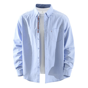 Kemeja Pria Logo Kustom Lengan Panjang Kemeja Oxford Anti Kusut Kasual Bisnis untuk Pakaian Kantor Tersedia OEM ODM - Product Image 2