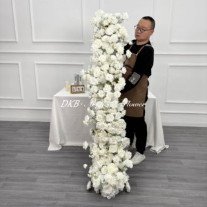 Location d'événements, centre de table floral pour mariage, roses artificielles blanches, chemin de table fleuri, décoration de fond, arrangements floraux pour arche - Product Image 1