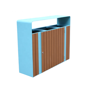 Poubelle de tri des déchets 3-en-1 en bois pour extérieur, pour rues, parcs, municipalités, poubelle publique de recyclage, bac à déchets, poubelle à ordures - Product Image 2