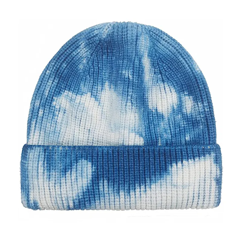 Factory Custom Womens Tie Dye all over print Beanie OEM Unisex Thick Cable Knit Beanie hat for men