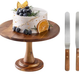 Support à gâteau en bois massif, plateau à dessert rond et haut pour présentation de pâtisseries lors de fêtes, couleur naturelle, 1 pièce - Product Image 5
