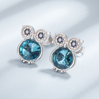 Juego de Joyería de Plata de Ley S925 con Búho y Cristales Austríacos, Collar y Aretes para Mujer, Fabricante SPJ
