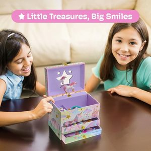 Scatola Portagioie Musicale Incantevole a Forma di Unicorno per Ragazze, Design Arcobaleno Scintillante, 2 Cassetti Estraibili, Finitura Lucida - Product Image 6