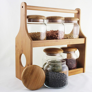 Factory Direct Customized Bamboo 2-tier <b>Storage</b> 4-Canisters & Spice Rack for Organizer in <b>Kitchen</b> - Product Image 4