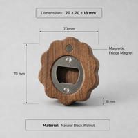 Décapsuleur aimanté en bois de noyer noir et hêtre, forme biscuit, 70x70x18mm, ouvre-bouteille, aimant de réfrigérateur, outils de bar, cadeau, décoration