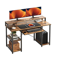 Bureau d'ordinateur moderne avec plateau pour clavier, bureau de 47 pouces avec support pour écran et étagères de rangement, poste de travail pour studio de musique