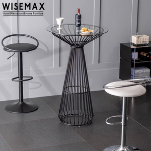 WISEMAX FURNITURE tavolo da pranzo rotondo dal Design semplice con struttura in metallo tavoli da Bar alti con piano in vetro per Bar ristorante Cafe Shop - Product Image 1