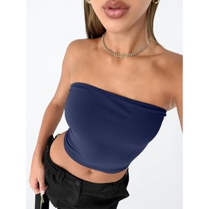 Top Corto sin Tirantes para Mujer, Top Básico sin Espalda, sin Mangas, Tejido, Liso, de Longitud Corta, para Verano - Product Image 6