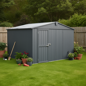 โรงเก็บของหลังบ้านขนาด 11x9 ฟุต สีเทาเข้ม โครงเหล็กชุบสังกะสี ประตูล็อคได้ สำหรับจัดเก็บอุปกรณ์ในสวนกลางแจ้ง - Product Image 2