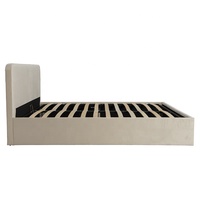 Lit à plateforme rembourré en tissu de velours beige Willsoon Queen Size Bois massif Style doux Système de rangement hydraulique Cadre de lit double