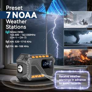 Radio d'urgence solaire à manivelle AM/FM 5000mAh avec lampe torche météo NOAA, alerte SOS, portable, pour survie en extérieur et intérieur, en ABS - Product Image 2