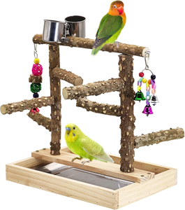 Parc de jeux pour <span class=keywords><strong>oiseaux</strong></span> en bois naturel, support pour perroquets adapté aux <span class=keywords><strong>oiseaux</strong></span> de petite et moyenne taille avec mangeoires, balançoires, jouets à mâcher et perchoirs - Product Image 1