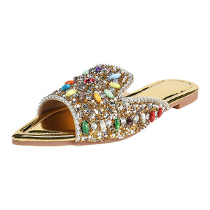 Women's Rhinestone Mules Peep Toe Ankle Strap <b>Flat</b> Shoes Mixed Colors Sequins Slip-On <b>Summer</b> Fashion Trend Elegant <b>Flats</b> Shoes - Product Image 4