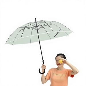 Parapluie droit transparent à 8 baleines, ouverture automatique, imperméable, populaire en ligne, à personnaliser soi-même, poignée longue, blanc élargi - Product Image 2