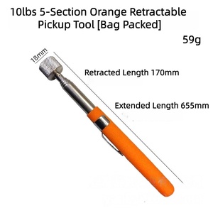 Outil de ramassage magnétique télescopique industriel, aimant puissant de 10 lb, tige en acier inoxydable à 5 sections, outil de récupération de matériel, orange - Product Image 4