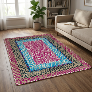 Tapis de sol moderne en jute, couleur unie, à poils moyens, tressé, antidérapant, lavable, rectangulaire, pour salon, bureau, couloir - Product Image 1