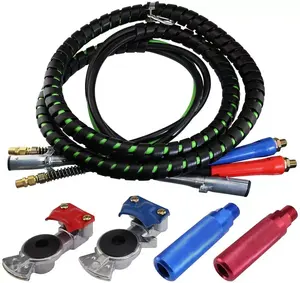 3 in 1 Spiral Wrap ABS Electrical Cord and Rubber Air Line Polyester Braided Hose Assemblies 7 Way Electrical Trailer Cord