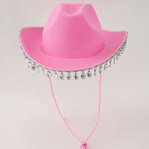 Chapeau de fête en strass en gros, style western, chapeau de cowgirl rose avec pompon diamanté - Product Image 5