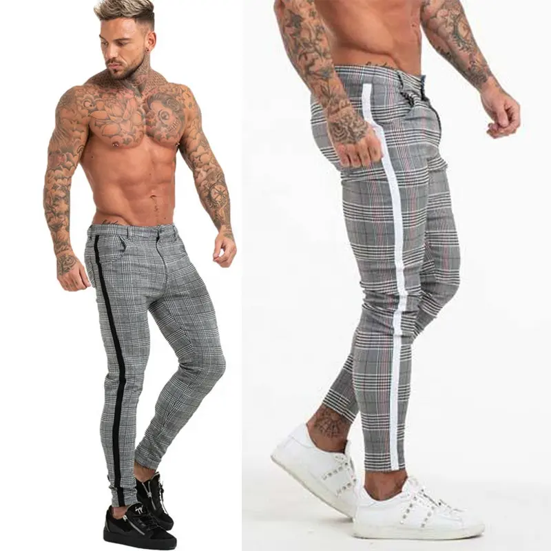 Gingtto Plaid Dress Pants Bio-Baumwoll hose Chino Pants Men Skinny Chino Pants Men