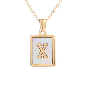 Collar Personalizado con Colgante Cuadrado de Letras del Alfabeto en Acero Inoxidable, Varios Estilos, Letras Iniciales en Forma de Concha para Mujer - Product Image 3