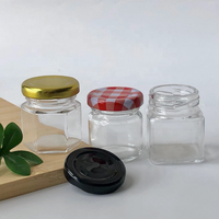 Panci kaca madu Mini, 25ml 30ml 50ml 1.5oz, toples kaca madu segi enam dengan topi putar logam