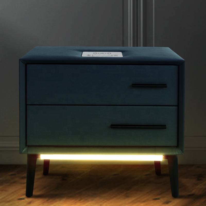 OEM speaker Lamp table for bedroom furniture set euro leather function nightstands Wooden Bedside Nightstand Side Table wireless