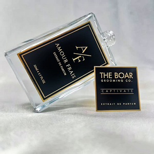 Étiquette de flacon de parfum en métal VELARIO 50 ml rectangulaire avec estampage doré pour emballage d'extrait de parfum - Product Image 1