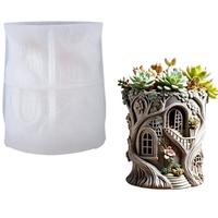 B63871 Moule en silicone pour pot de fleurs en forme de maison d'arbre de conte de fées, pot à succulentes en plâtre et résine époxy, décoration de bureau en forme de souche d'arbre forestier
