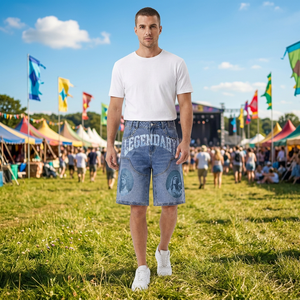 Shorts de Mezclilla Estampados Legendarios, Cintura Alta, Estilo Streetwear, Shorts de Jean para Hombre, Verano - Product Image 6