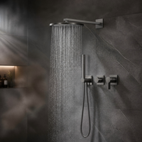 Système de douche encastré mural de luxe gris anthracite brossé avec pommeau de douche pluie et douchette à main, mitigeur 2 voies