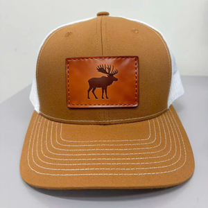 หมวกแก๊ปหนังแท้แบบกำหนดเองสำหรับล่าสัตว์ 6 แผง  ปักลายหนังตามสั่ง  หมวกตาข่ายผู้ชาย หมวกแก๊ปทรง Trucker - Product Image 1