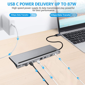 TUTI マルチポートハブ 12 in 1 <span class=keywords><strong>USB</strong></span>ハブ OEM PD100W充電 <span class=keywords><strong>USB</strong></span> 3.0 RJ45 SD TF デュアルHDTV 4K Type-C ドッキングステーション ノートパソコン用 - Product Image 6