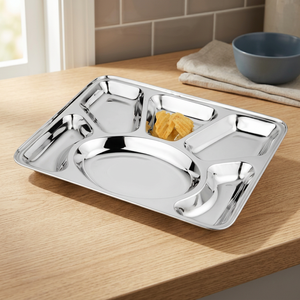 6-Section Stainless Steel Classic Rectangle Compartment Tray Eco-Friendly <b>Plate</b> Dish for Lunch Food Serving - Product Image 3