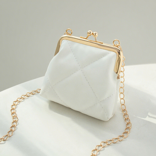2026 Fashion Quilted PU Mini Chain Crossbody Bag Women's Kiss Lock Shoulder Purse for Commute