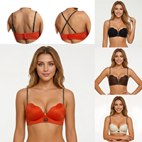 Soutien-gorge invisible push-up en maille orné de strass sans armatures pour femme