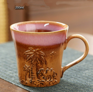 ถ้วยกาแฟลายอูฐและต้นปาล์มที่วาดด้วยมือแนววินเทจถ้วยน้ำเครื่องปั้นดินเผาหยาบทำด้วยมือแก้วชาแปลกใหม่ไม่เหมือนใคร - Product Image 3
