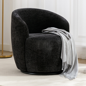 Poltrona Girevole Moderna in <span class=keywords><strong>Tessuto</strong></span> Chenille, Sedia a Botte con Altezza Regolabile, Struttura in Metallo Verniciato a Polvere Nera, Arredamento per Soggiorno - Product Image 2