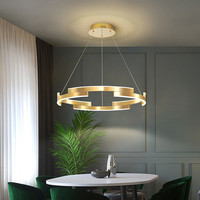 Lustre suspendu en métal au design classique et simple, en aluminium doré, en forme de cercle, avec des bandes de lumière