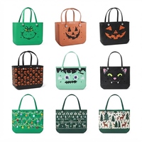 Sac de plage en EVA personnalisé pour Halloween, motif fantôme et citrouille, logo personnalisé, réutilisable, imperméable, sac de shopping grande capacité, cadeau