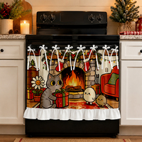Housse de four de Noël COSENNATUR avec sangles de fixation et ourlet à volants, motif cheminée, décoration de cuisine de Noël pour la maison et les fêtes