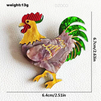 Broche en acrylique créative en forme de coq animal en gros, broche décorative pour vêtements, broche en acrylique élégante