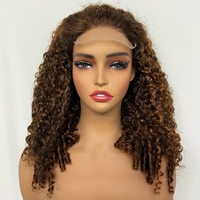 #27 miel blond bouclé dentelle avant perruques de cheveux humains cheveux brésiliens bouclés dentelle perruque cheveux humains pré plumé perruque pour les femmes