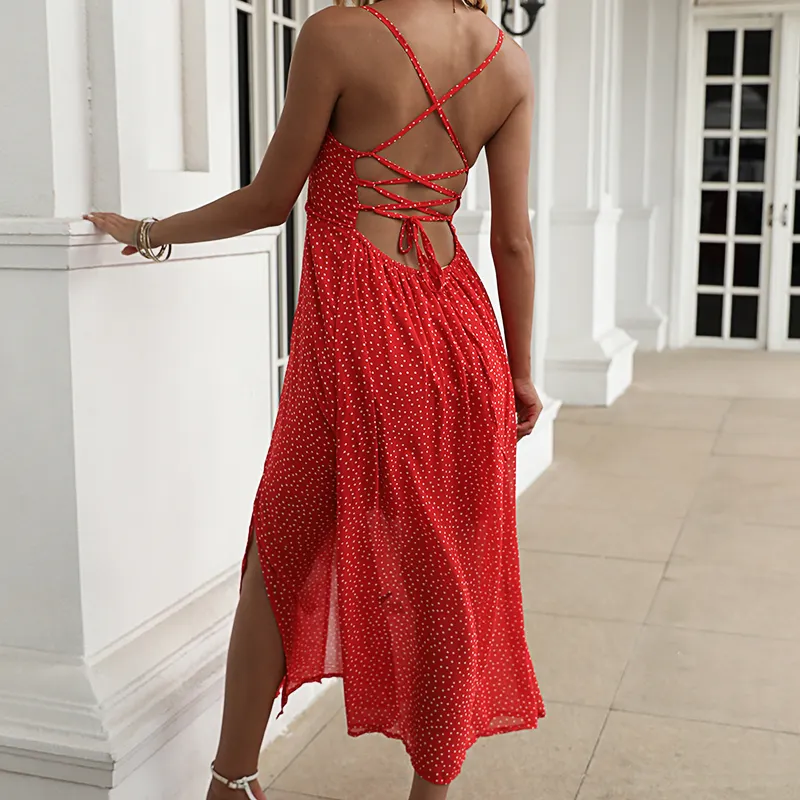 2023 women sexy women Chiffon long red casual dress lady summer dress 2023