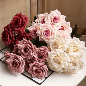 Hersteller Großhandel Hochzeit Künstliche Blumen 7 Köpfe Rose Bouquet Künstliche Blume Seide Rose