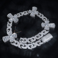 44MM Largeur Argent et Moissanite VVS1 D Couleur Baguette Croix Pierres 3 Rangées Infinity Liens Chaînes Cubaines pour Hiphop Bijoux