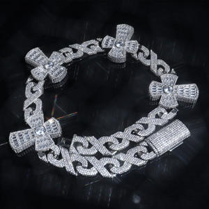 44MM di larghezza argento e Moissanite VVS1 D colore Baguette croce pietre 3 file di collegamento infinito catene cubane per gioielli Hiphop - Product Image 6