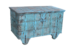 Haswani Handicrafts Distressed Turquoise Solid Wood Durable Traditional Vintage <b>Storage</b> <b>Chest</b> Rustic Painted Coffee Table Box - Product Image 2
